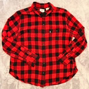 Levi's Women's XL Buffalo Plaid Boyfriend Fit Long Sleeve Button Up Shirt Red Bl